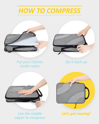 Compression Packing Cubes, 6 Set/4 Set/2 Set Travel Packing Cubes for Carry on Suitcases, Compression Suitcase Organizers Bag Set & Travel Cubes for Luggage, Lightweight Packing Organizers