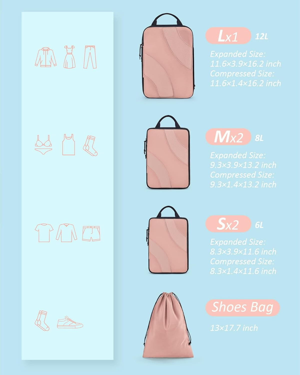 Compression Packing Cubes, 6 Set/4 Set/2 Set Travel Packing Cubes for Carry on Suitcases, Compression Suitcase Organizers Bag Set & Travel Cubes for Luggage, Lightweight Packing Organizers