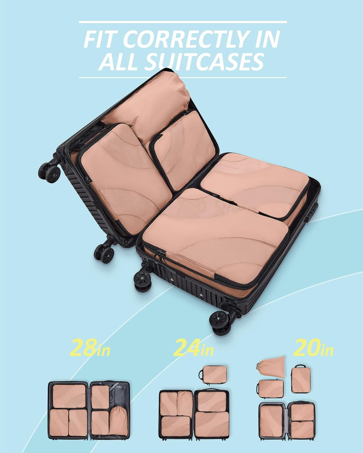 Compression Packing Cubes, 6 Set/4 Set/2 Set Travel Packing Cubes for Carry on Suitcases, Compression Suitcase Organizers Bag Set & Travel Cubes for Luggage, Lightweight Packing Organizers