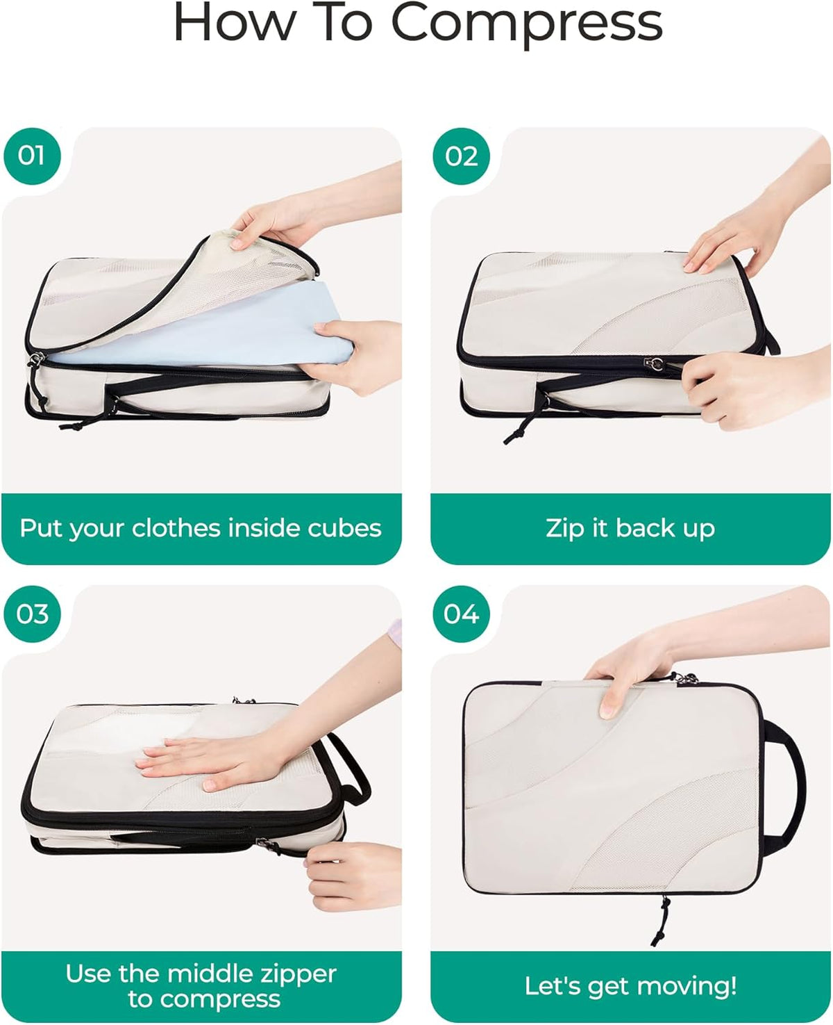 Compression Packing Cubes, 6 Set/4 Set/2 Set Travel Packing Cubes for Carry on Suitcases, Compression Suitcase Organizers Bag Set & Travel Cubes for Luggage, Lightweight Packing Organizers