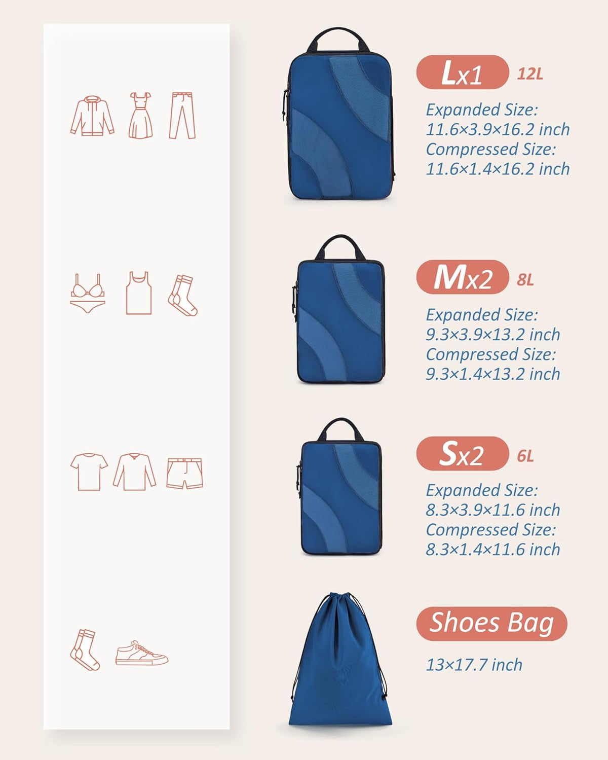 Compression Packing Cubes, 6 Set/4 Set/2 Set Travel Packing Cubes for Carry on Suitcases, Compression Suitcase Organizers Bag Set & Travel Cubes for Luggage, Lightweight Packing Organizers