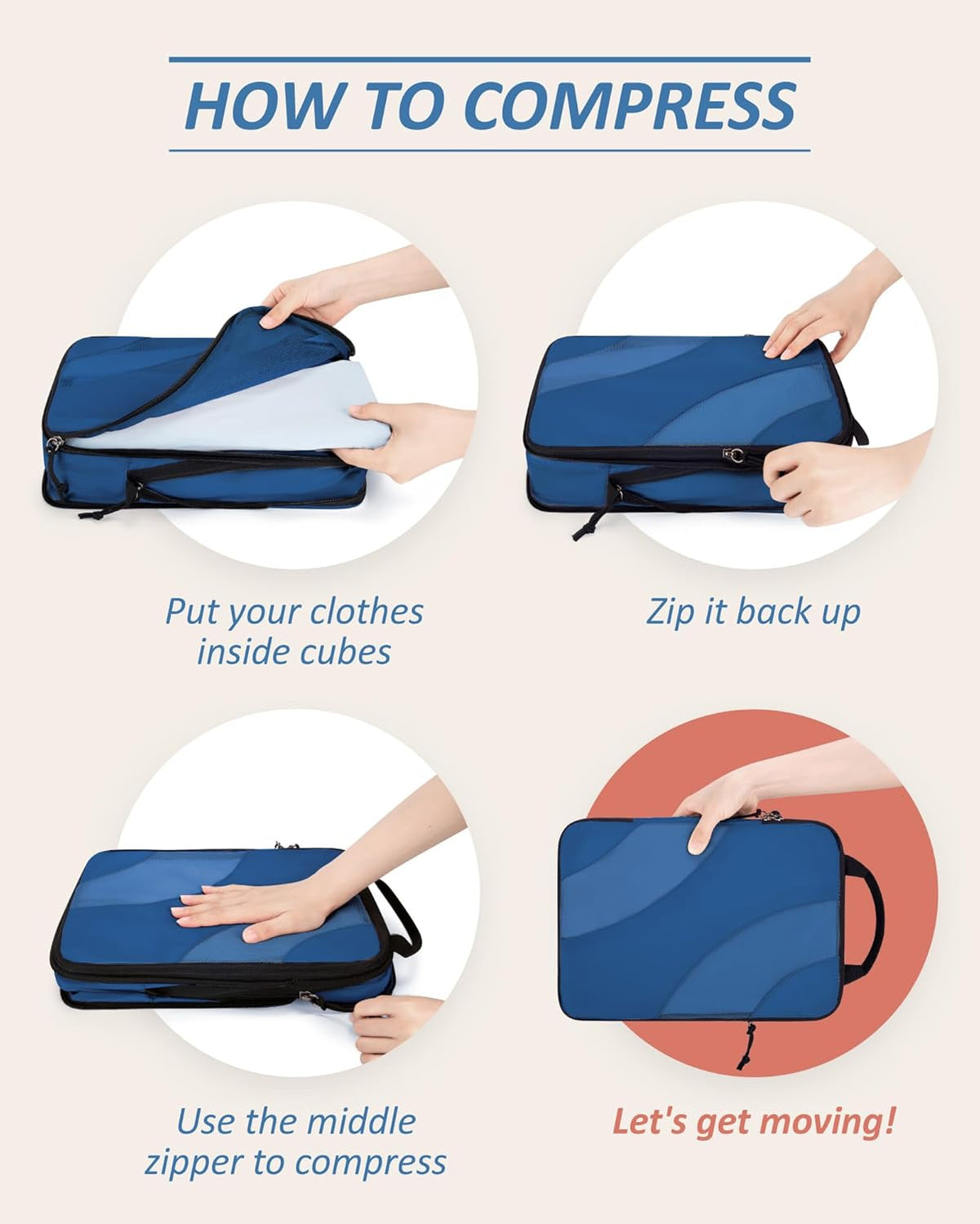 Compression Packing Cubes, 6 Set/4 Set/2 Set Travel Packing Cubes for Carry on Suitcases, Compression Suitcase Organizers Bag Set & Travel Cubes for Luggage, Lightweight Packing Organizers