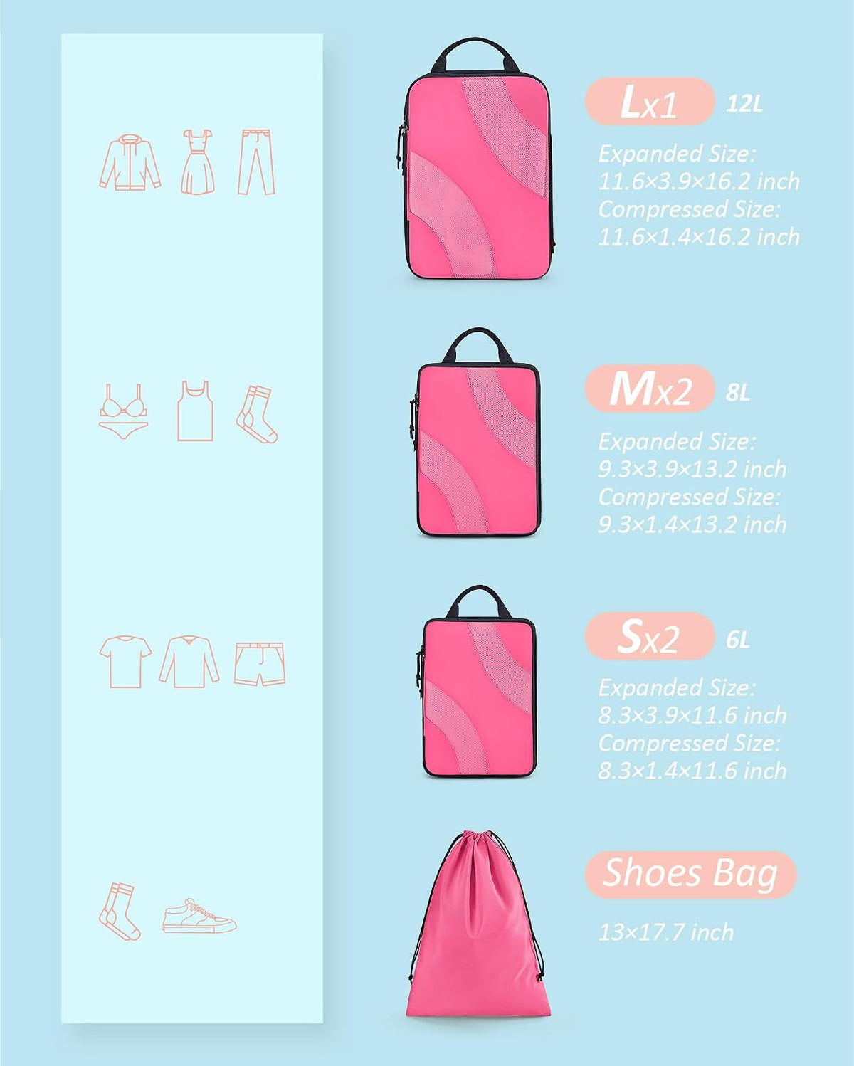 Compression Packing Cubes, 6 Set/4 Set/2 Set Travel Packing Cubes for Carry on Suitcases, Compression Suitcase Organizers Bag Set & Travel Cubes for Luggage, Lightweight Packing Organizers