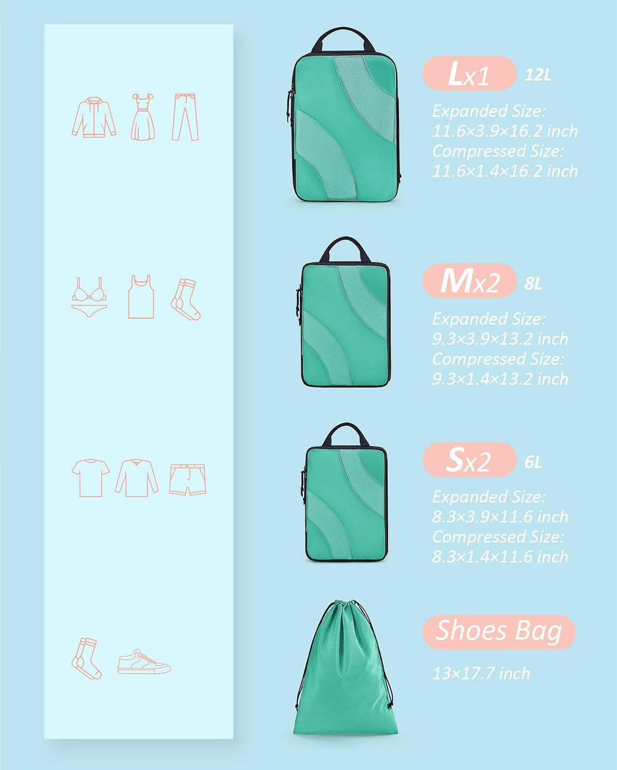 Compression Packing Cubes, 6 Set/4 Set/2 Set Travel Packing Cubes for Carry on Suitcases, Compression Suitcase Organizers Bag Set & Travel Cubes for Luggage, Lightweight Packing Organizers