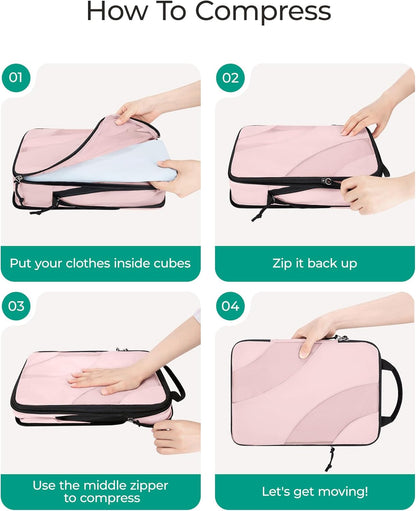 Compression Packing Cubes, 6 Set/4 Set/2 Set Travel Packing Cubes for Carry on Suitcases, Compression Suitcase Organizers Bag Set & Travel Cubes for Luggage, Lightweight Packing Organizers