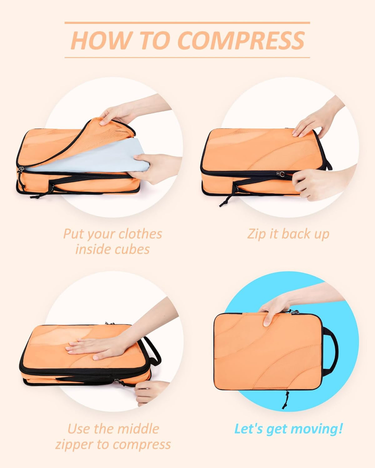 Compression Packing Cubes, 6 Set/4 Set/2 Set Travel Packing Cubes for Carry on Suitcases, Compression Suitcase Organizers Bag Set & Travel Cubes for Luggage, Lightweight Packing Organizers