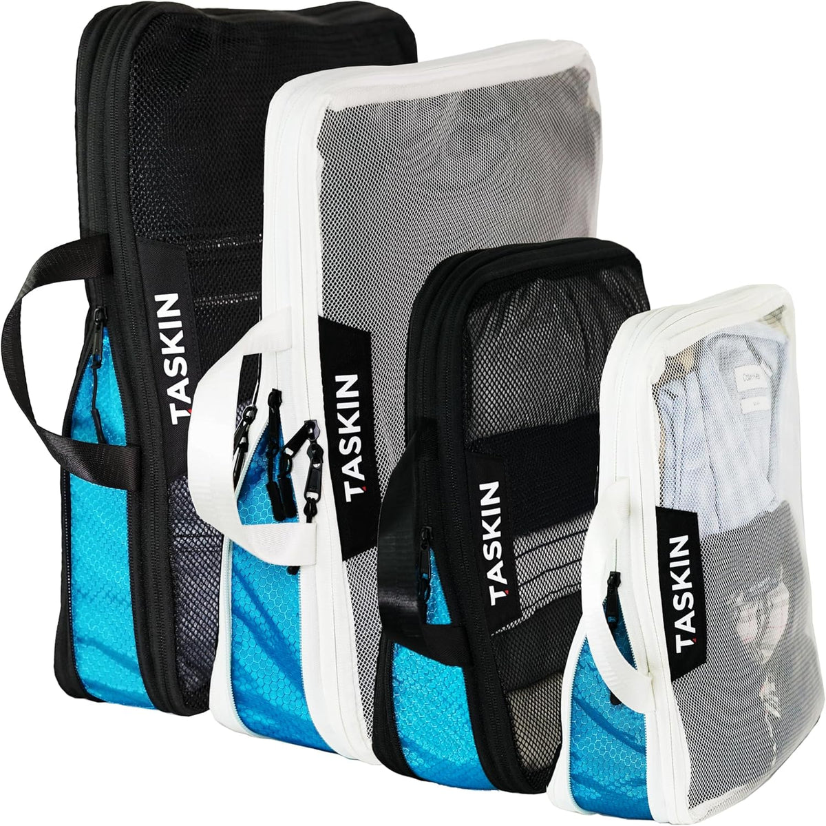 Compression Packing Cubes | Separate Clean & Dirty Compartments w/Flexible Separator | YKK Zippers | Set of 4 (2XL + 2 L)