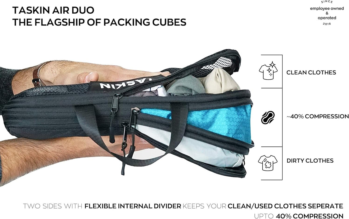 Compression Packing Cubes | Separate Clean & Dirty Compartments w/Flexible Separator | YKK Zippers | Set of 4 (2XL + 2 L)