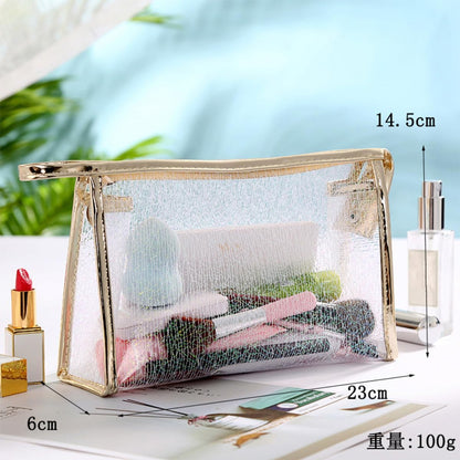 3pcs Tpu Jelly Makeup Pouch Set with Gold Wire Zippered Cosmetic Bags for Women Travel Toiletry Storage in White, Coffee, and Gold