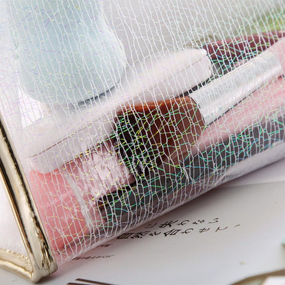 3pcs Tpu Jelly Makeup Pouch Set with Gold Wire Zippered Cosmetic Bags for Women Travel Toiletry Storage in White, Coffee, and Gold