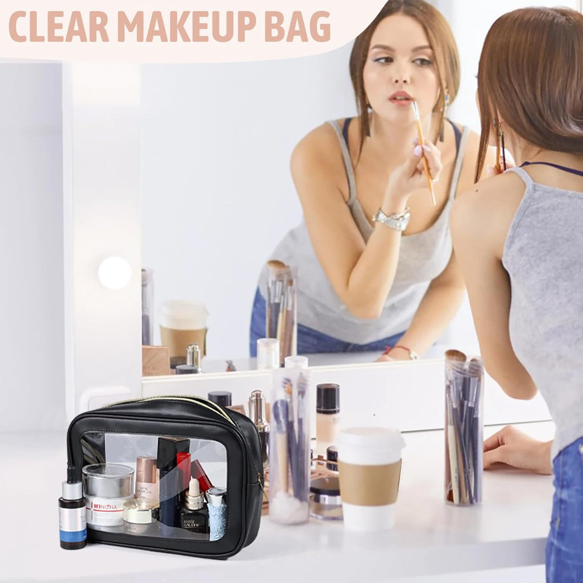 Clear Toiletry Bag,TSA Approved Travel Makeup Pouch with Zipper for Cosmetics and Toiletries，Diaper Bag Organizer Pouch Set,Women's Purse Organizer and Clear Car Bag