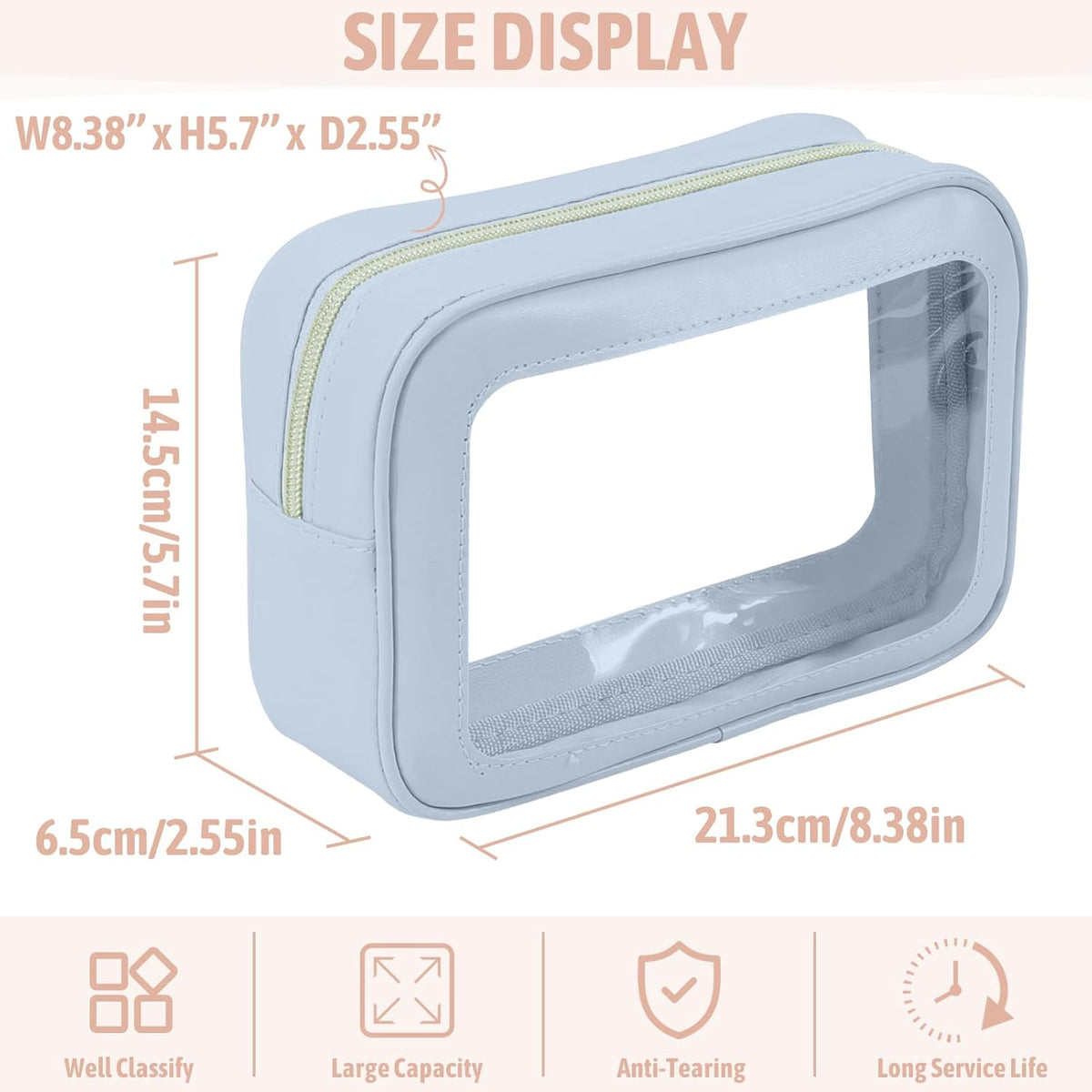 Clear Toiletry Bag,TSA Approved Travel Makeup Pouch with Zipper for Cosmetics and Toiletries，Diaper Bag Organizer Pouch Set,Women's Purse Organizer and Clear Car Bag