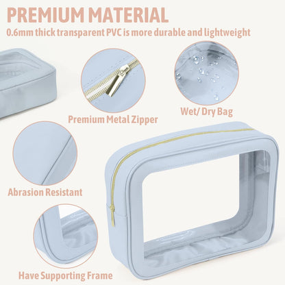 Clear Toiletry Bag,TSA Approved Travel Makeup Pouch with Zipper for Cosmetics and Toiletries，Diaper Bag Organizer Pouch Set,Women's Purse Organizer and Clear Car Bag