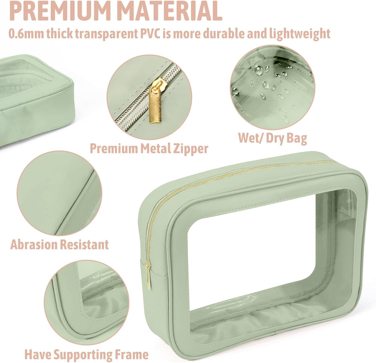 Clear Toiletry Bag,TSA Approved Travel Makeup Pouch with Zipper for Cosmetics and Toiletries，Diaper Bag Organizer Pouch Set,Women's Purse Organizer and Clear Car Bag