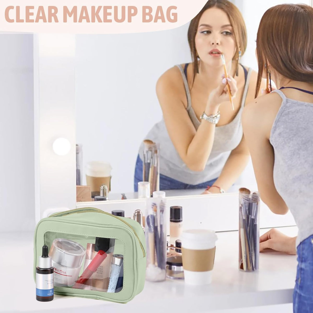 Clear Toiletry Bag,TSA Approved Travel Makeup Pouch with Zipper for Cosmetics and Toiletries，Diaper Bag Organizer Pouch Set,Women's Purse Organizer and Clear Car Bag