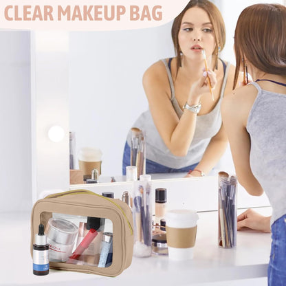 Clear Toiletry Bag,TSA Approved Travel Makeup Pouch with Zipper for Cosmetics and Toiletries，Diaper Bag Organizer Pouch Set,Women's Purse Organizer and Clear Car Bag