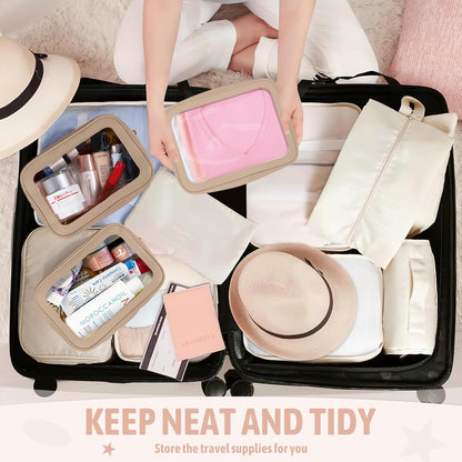 Clear Toiletry Bag,TSA Approved Travel Makeup Pouch with Zipper for Cosmetics and Toiletries，Diaper Bag Organizer Pouch Set,Women's Purse Organizer and Clear Car Bag