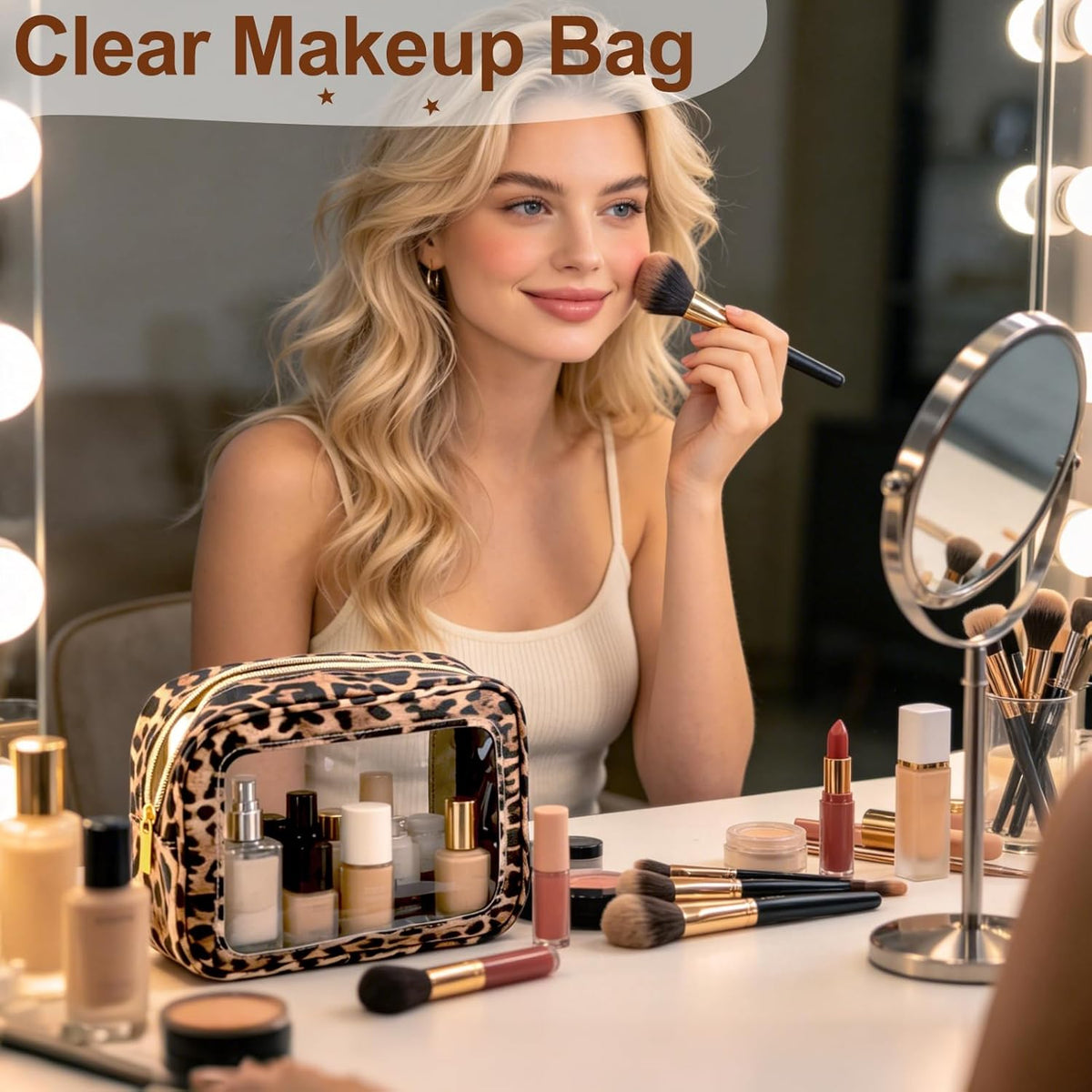 Clear Toiletry Bag,TSA Approved Travel Makeup Pouch with Zipper for Cosmetics and Toiletries，Diaper Bag Organizer Pouch Set,Women's Purse Organizer and Clear Car Bag