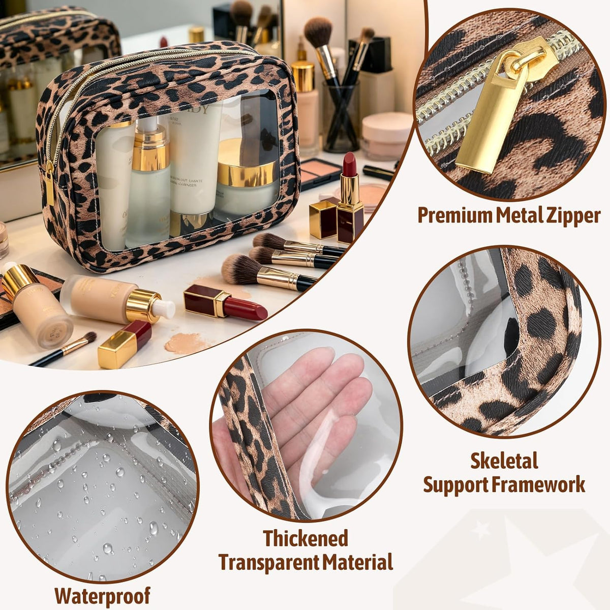 Clear Toiletry Bag,TSA Approved Travel Makeup Pouch with Zipper for Cosmetics and Toiletries，Diaper Bag Organizer Pouch Set,Women's Purse Organizer and Clear Car Bag