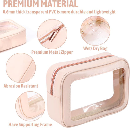 Clear Toiletry Bag,TSA Approved Travel Makeup Pouch with Zipper for Cosmetics and Toiletries，Diaper Bag Organizer Pouch Set,Women's Purse Organizer and Clear Car Bag