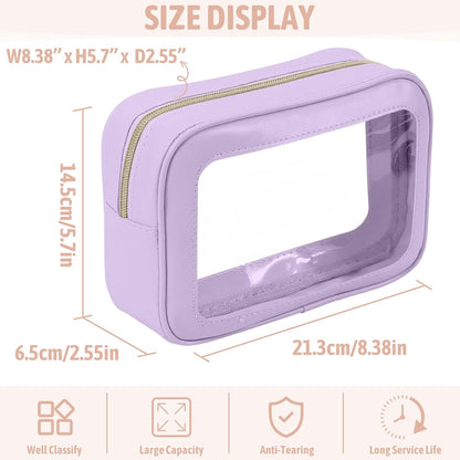 Clear Toiletry Bag,TSA Approved Travel Makeup Pouch with Zipper for Cosmetics and Toiletries，Diaper Bag Organizer Pouch Set,Women's Purse Organizer and Clear Car Bag