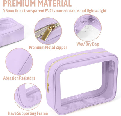 Clear Toiletry Bag,TSA Approved Travel Makeup Pouch with Zipper for Cosmetics and Toiletries，Diaper Bag Organizer Pouch Set,Women's Purse Organizer and Clear Car Bag