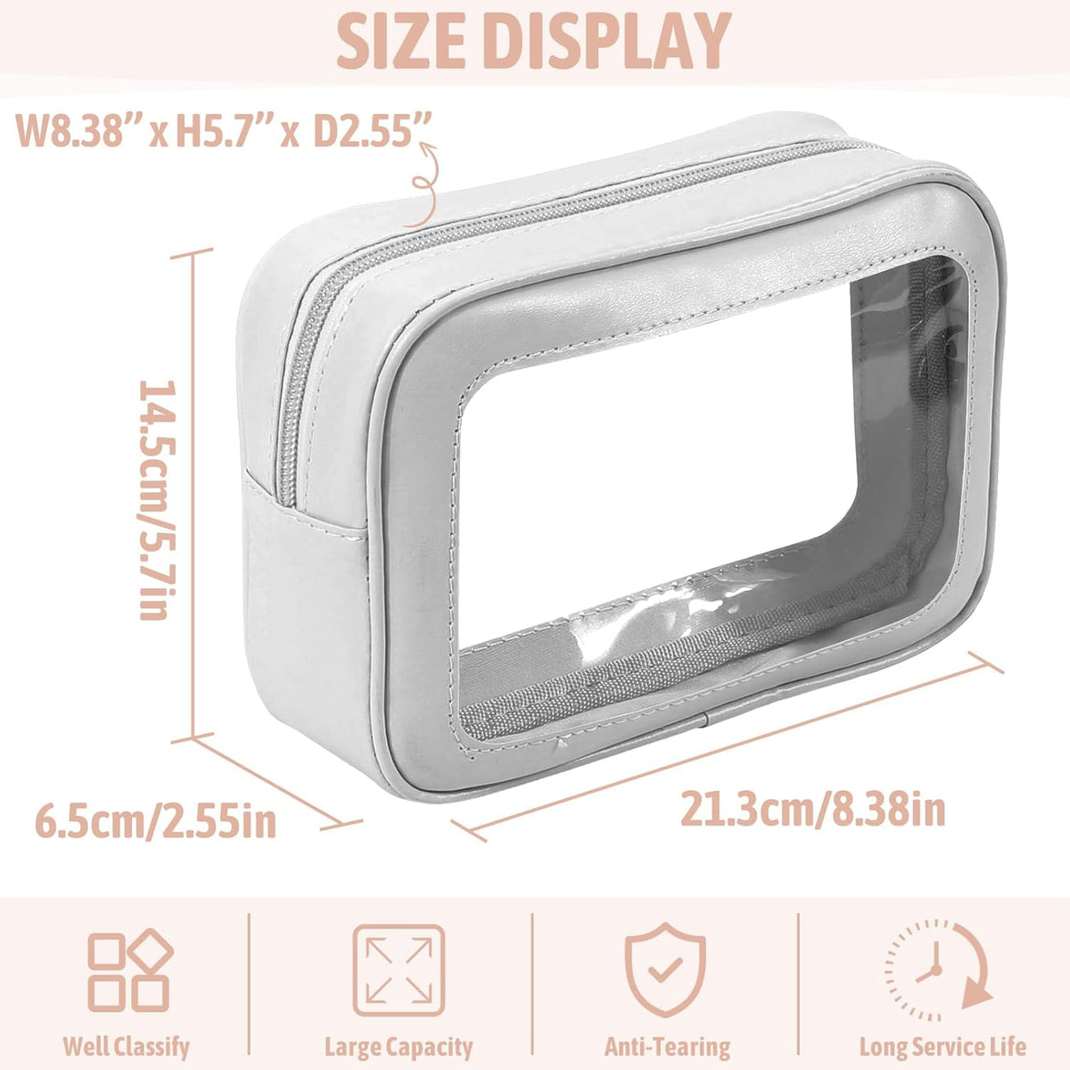 Clear Toiletry Bag,TSA Approved Travel Makeup Pouch with Zipper for Cosmetics and Toiletries，Diaper Bag Organizer Pouch Set,Women's Purse Organizer and Clear Car Bag