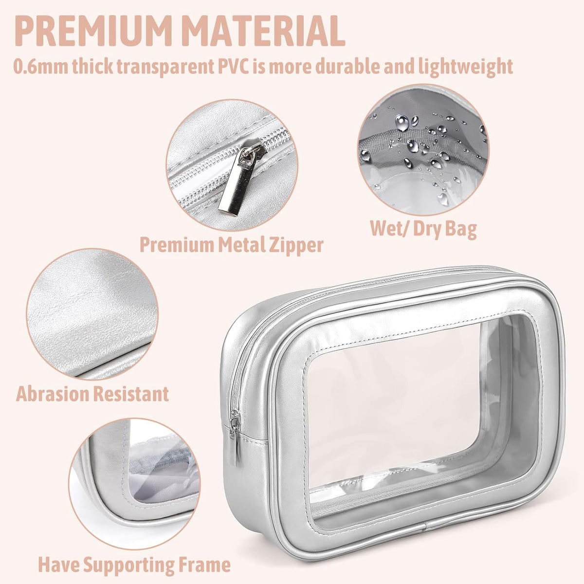 Clear Toiletry Bag,TSA Approved Travel Makeup Pouch with Zipper for Cosmetics and Toiletries，Diaper Bag Organizer Pouch Set,Women's Purse Organizer and Clear Car Bag