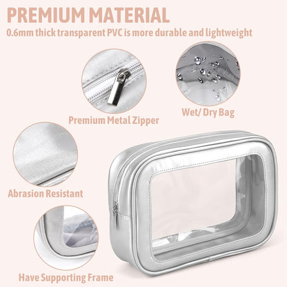 Clear Toiletry Bag,TSA Approved Travel Makeup Pouch with Zipper for Cosmetics and Toiletries，Diaper Bag Organizer Pouch Set,Women's Purse Organizer and Clear Car Bag