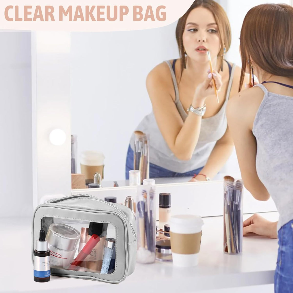 Clear Toiletry Bag,TSA Approved Travel Makeup Pouch with Zipper for Cosmetics and Toiletries，Diaper Bag Organizer Pouch Set,Women's Purse Organizer and Clear Car Bag