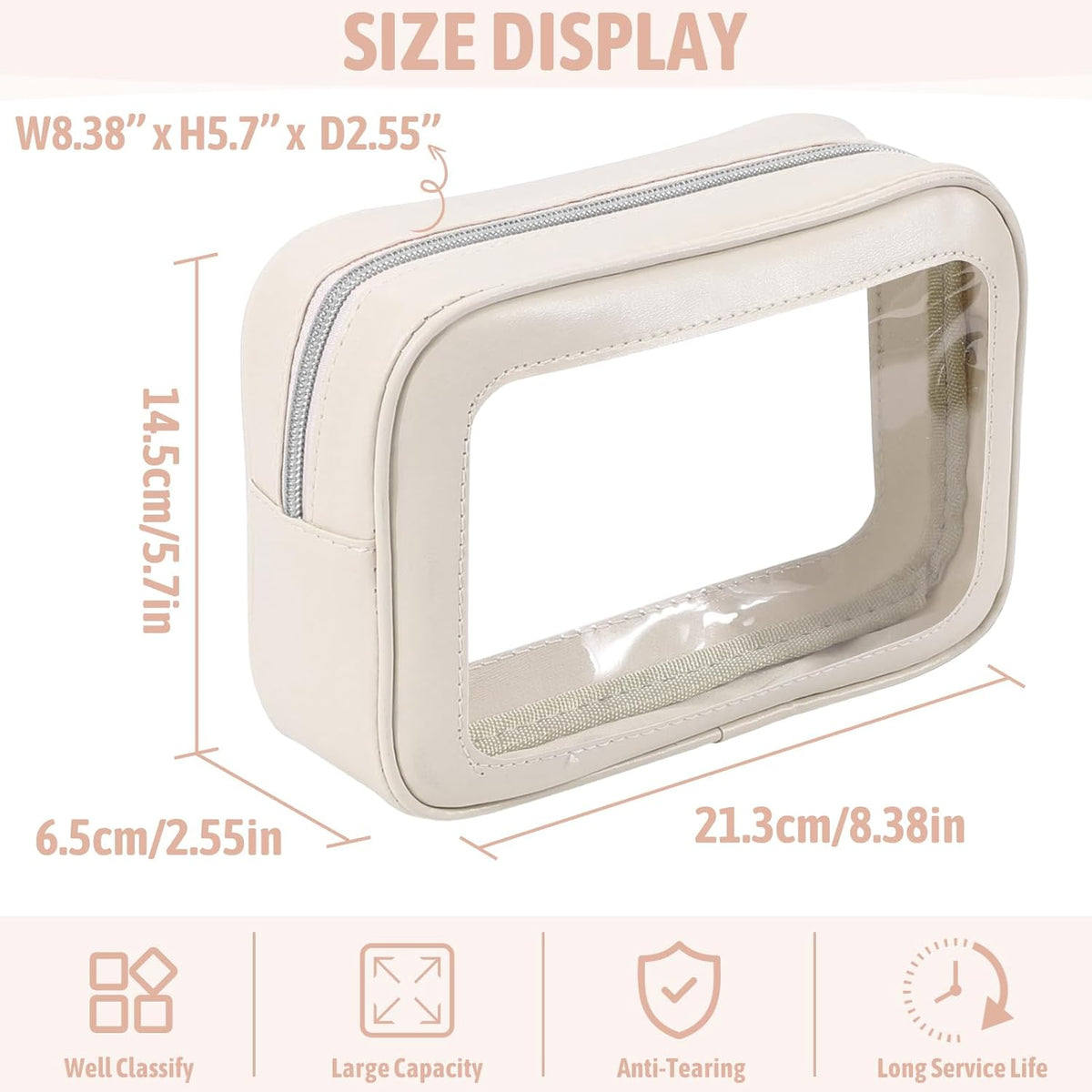 Clear Toiletry Bag,TSA Approved Travel Makeup Pouch with Zipper for Cosmetics and Toiletries，Diaper Bag Organizer Pouch Set,Women's Purse Organizer and Clear Car Bag
