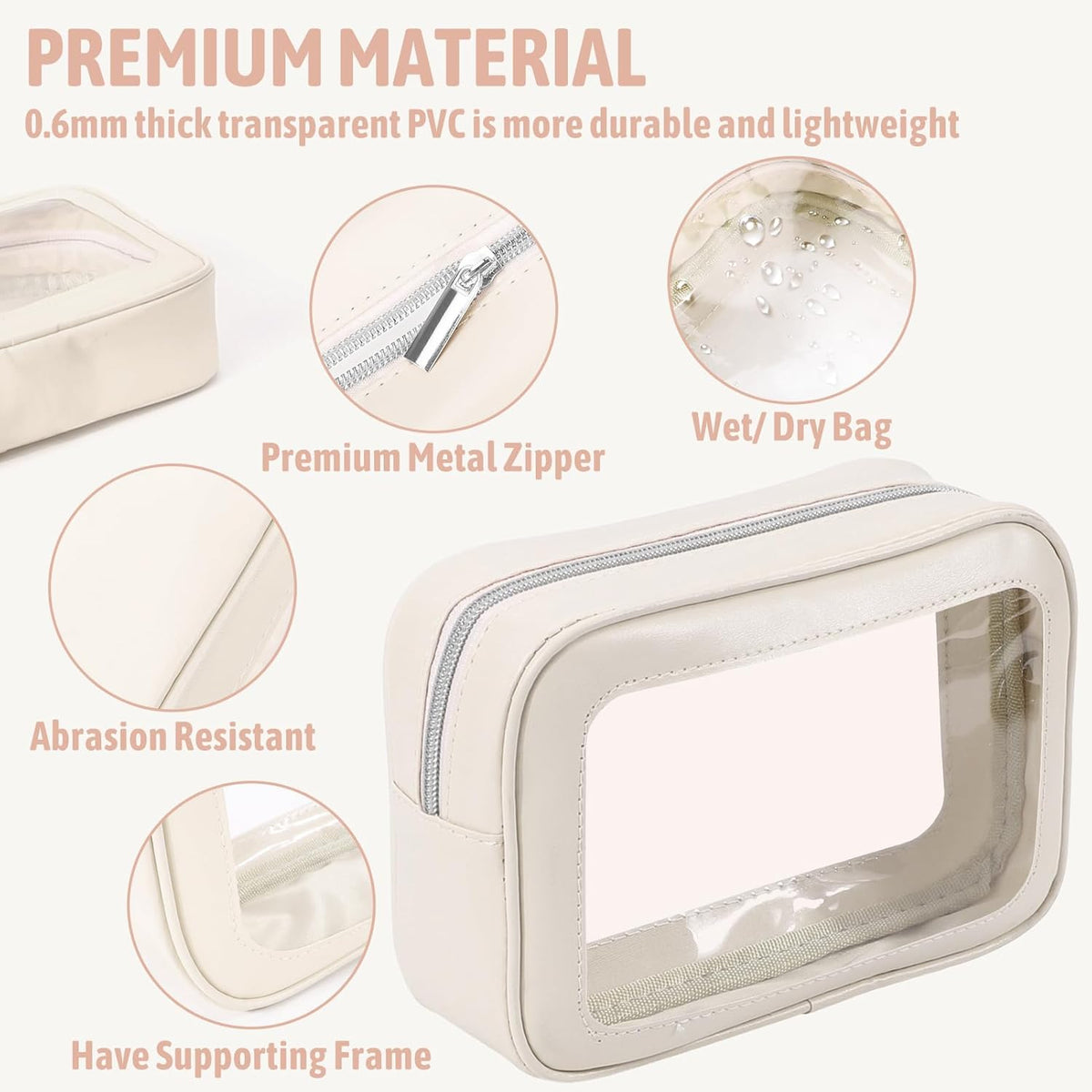 Clear Toiletry Bag,TSA Approved Travel Makeup Pouch with Zipper for Cosmetics and Toiletries，Diaper Bag Organizer Pouch Set,Women's Purse Organizer and Clear Car Bag