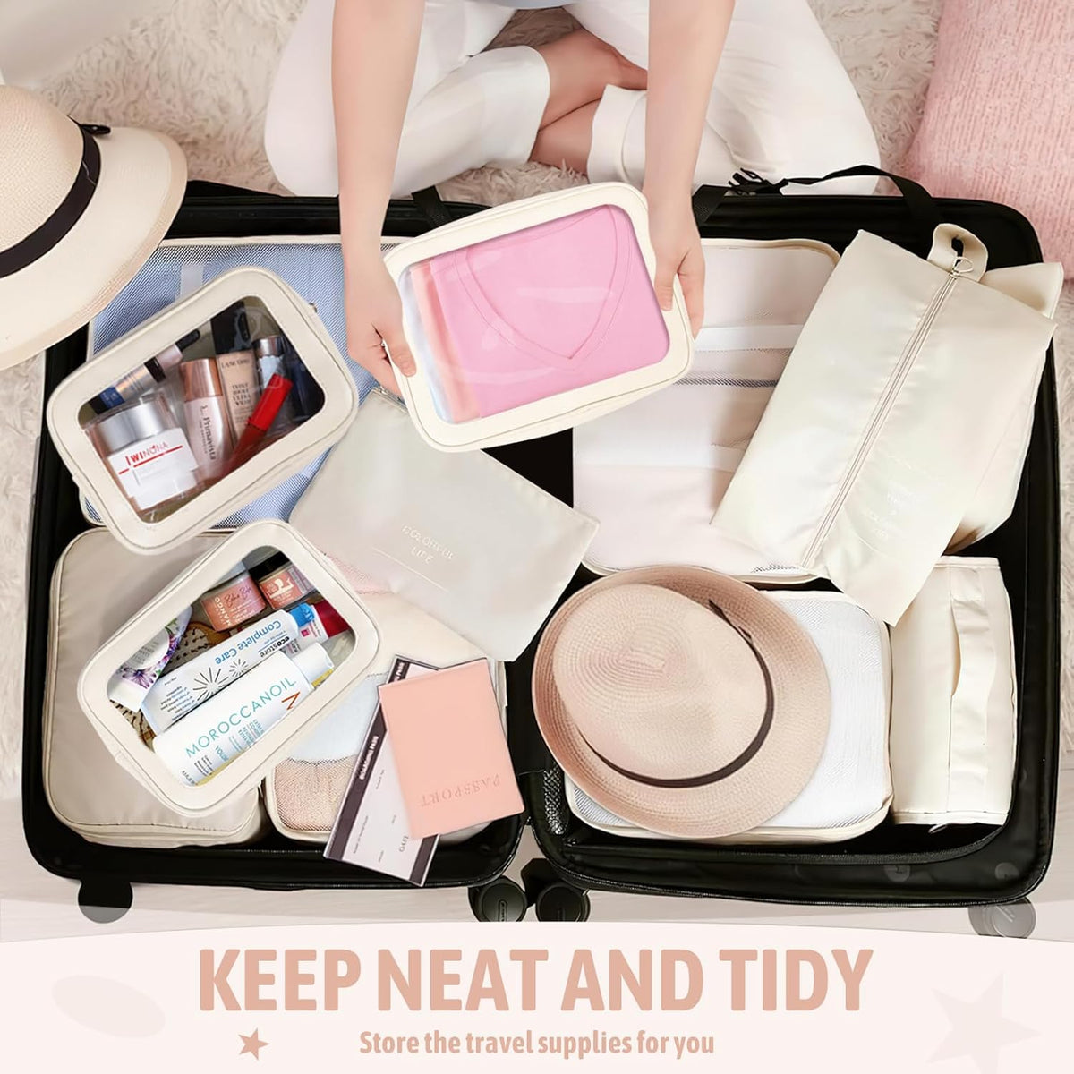 Clear Toiletry Bag,TSA Approved Travel Makeup Pouch with Zipper for Cosmetics and Toiletries，Diaper Bag Organizer Pouch Set,Women's Purse Organizer and Clear Car Bag