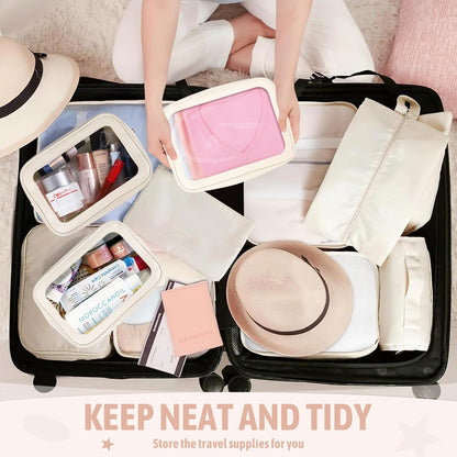 Clear Toiletry Bag,TSA Approved Travel Makeup Pouch with Zipper for Cosmetics and Toiletries，Diaper Bag Organizer Pouch Set,Women's Purse Organizer and Clear Car Bag