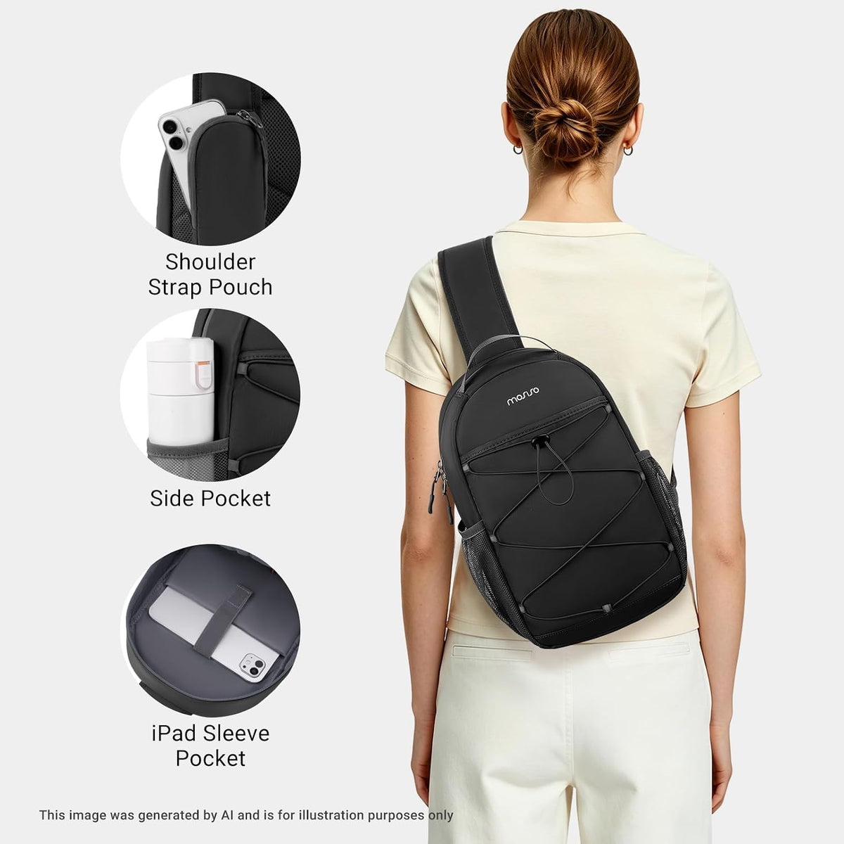 Sling Bag for Men & Women, Small Crossbody Sling Backpack, Travel Hiking Daypack, Shoulder Chest Bag, Black