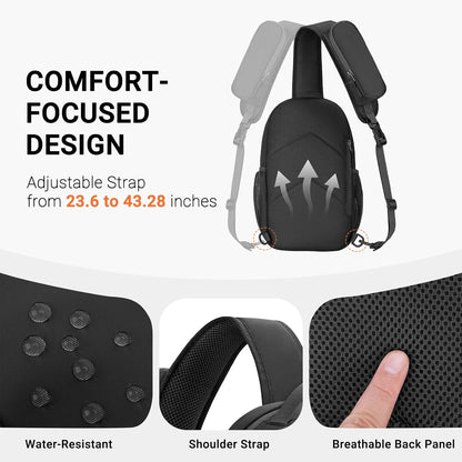 Sling Bag for Men & Women, Small Crossbody Sling Backpack, Travel Hiking Daypack, Shoulder Chest Bag, Black
