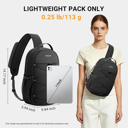 Sling Bag for Men & Women, Small Crossbody Sling Backpack, Travel Hiking Daypack, Shoulder Chest Bag, Black