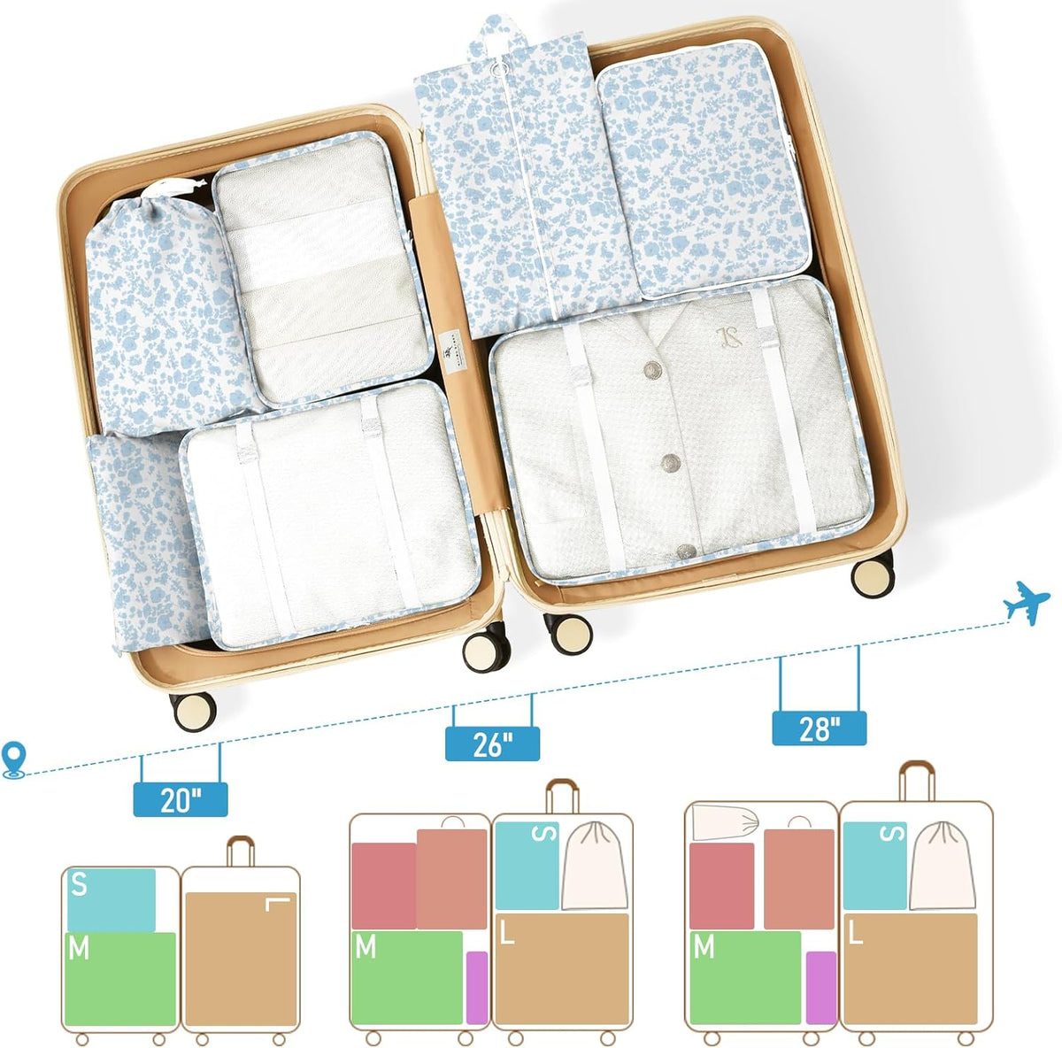 Packing Cubes for Travel - 8 Set Luggage Organizer Bags for Family, Mesh Breathable Packing Cubes for Suitcases Durable Travel Essentials Bags Set