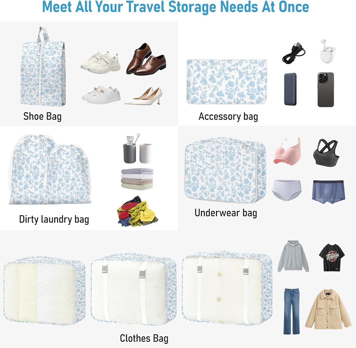 Packing Cubes for Travel - 8 Set Luggage Organizer Bags for Family, Mesh Breathable Packing Cubes for Suitcases Durable Travel Essentials Bags Set