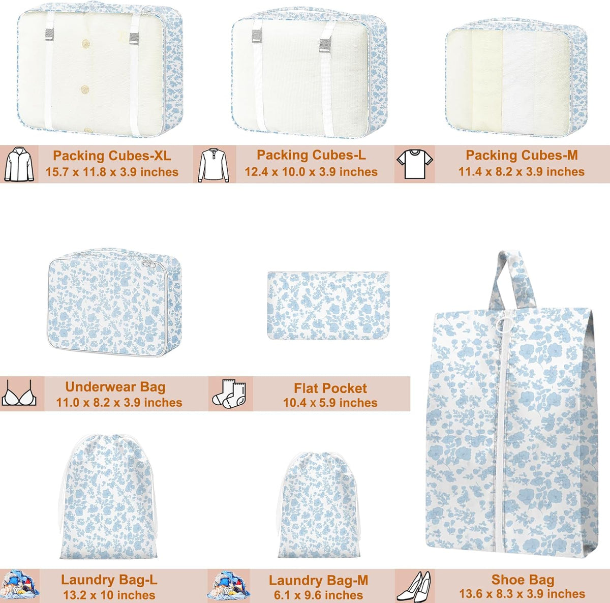 Packing Cubes for Travel - 8 Set Luggage Organizer Bags for Family, Mesh Breathable Packing Cubes for Suitcases Durable Travel Essentials Bags Set