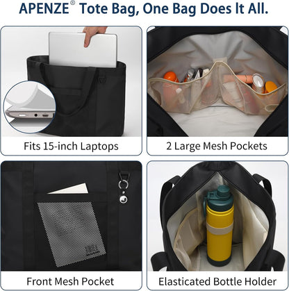 Tote Bag for Women,Work Tote Bags with Cup Holder & Laptop Compartment,Zipper Tote for Travel Gym