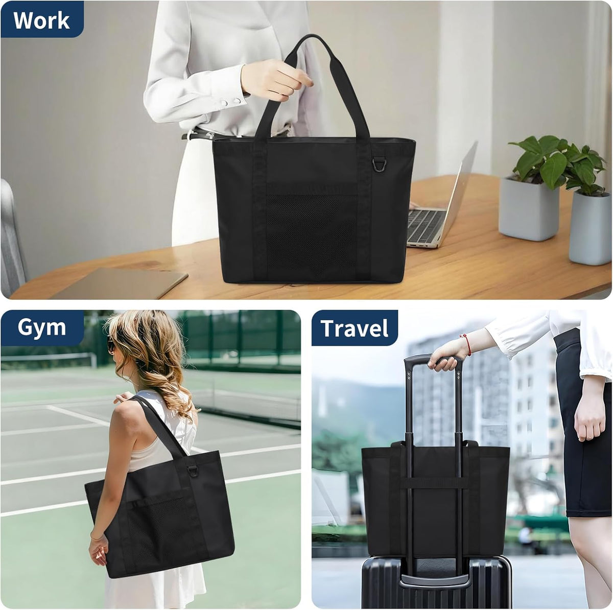 Tote Bag for Women,Work Tote Bags with Cup Holder & Laptop Compartment,Zipper Tote for Travel Gym