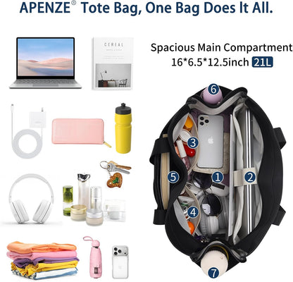 Tote Bag for Women,Work Tote Bags with Cup Holder & Laptop Compartment,Zipper Tote for Travel Gym