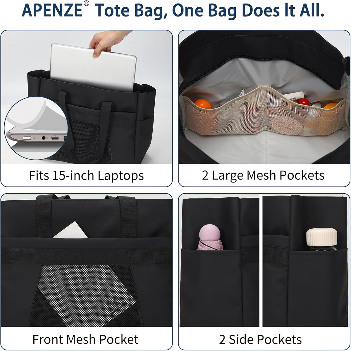 Tote Bag for Women,Work Tote Bags with Cup Holder & Laptop Compartment,Zipper Tote for Travel Gym