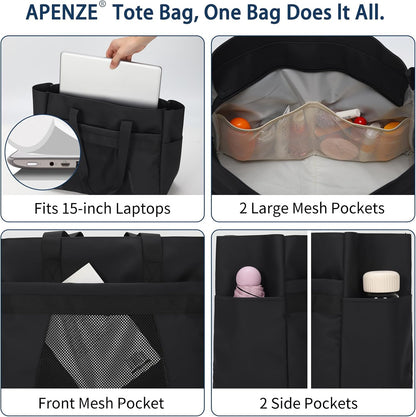 Tote Bag for Women,Work Tote Bags with Cup Holder & Laptop Compartment,Zipper Tote for Travel Gym