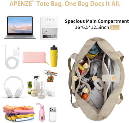 Tote Bag for Women,Work Tote Bags with Cup Holder & Laptop Compartment,Zipper Tote for Travel Gym