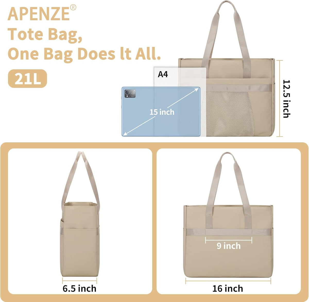 Tote Bag for Women,Work Tote Bags with Cup Holder & Laptop Compartment,Zipper Tote for Travel Gym