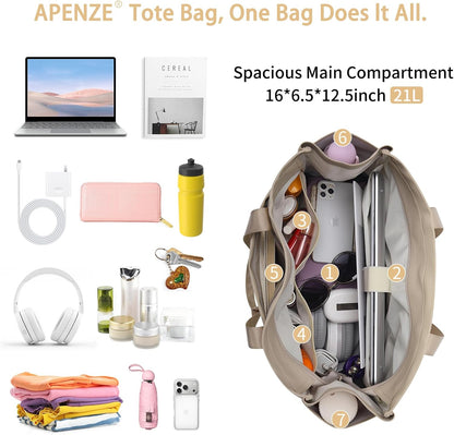Tote Bag for Women,Work Tote Bags with Cup Holder & Laptop Compartment,Zipper Tote for Travel Gym
