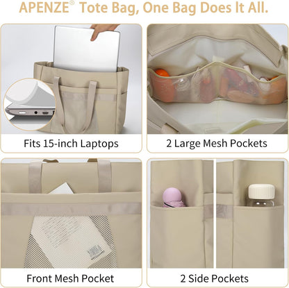 Tote Bag for Women,Work Tote Bags with Cup Holder & Laptop Compartment,Zipper Tote for Travel Gym