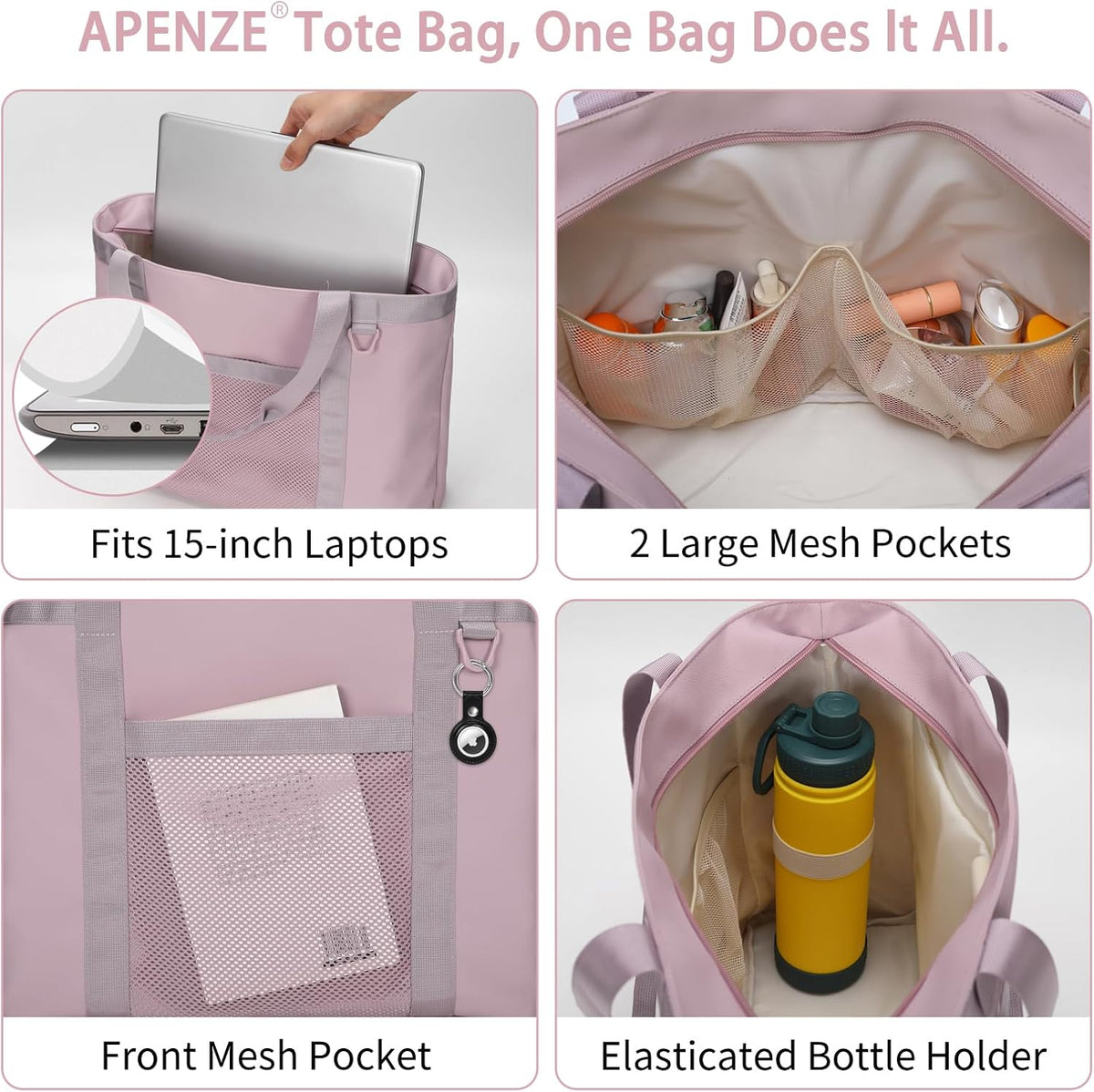 Tote Bag for Women,Work Tote Bags with Cup Holder & Laptop Compartment,Zipper Tote for Travel Gym
